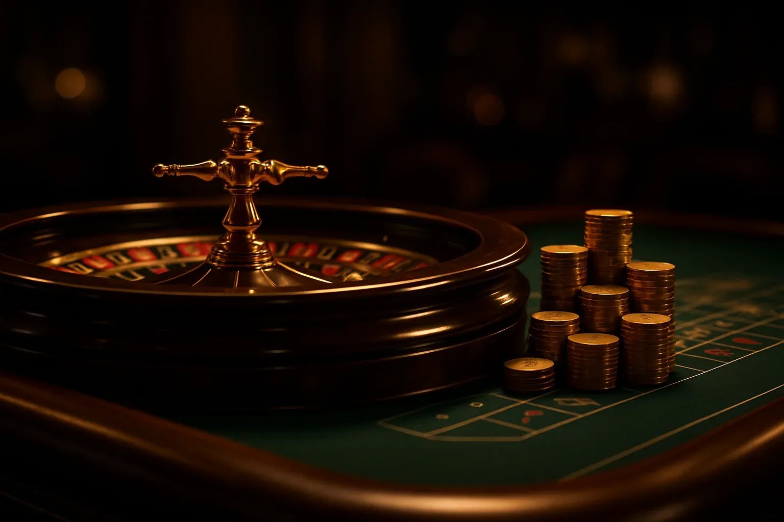 Hyperrealistic live casino table with glowing roulette wheel and golden chips